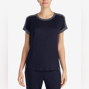 DKNY Women’s Navy Contrast-trim Pajama Shirt Top